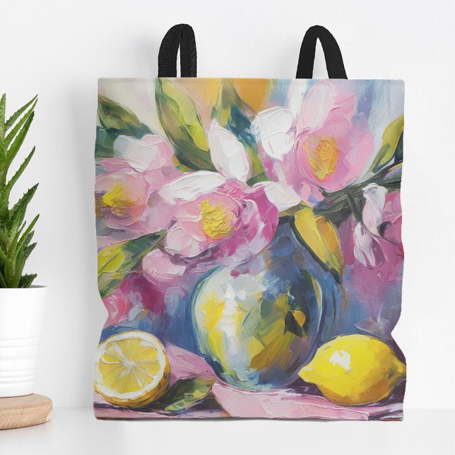 Bolsa Tote Flores e limões Vida Estática Moderna (Criador carregado)