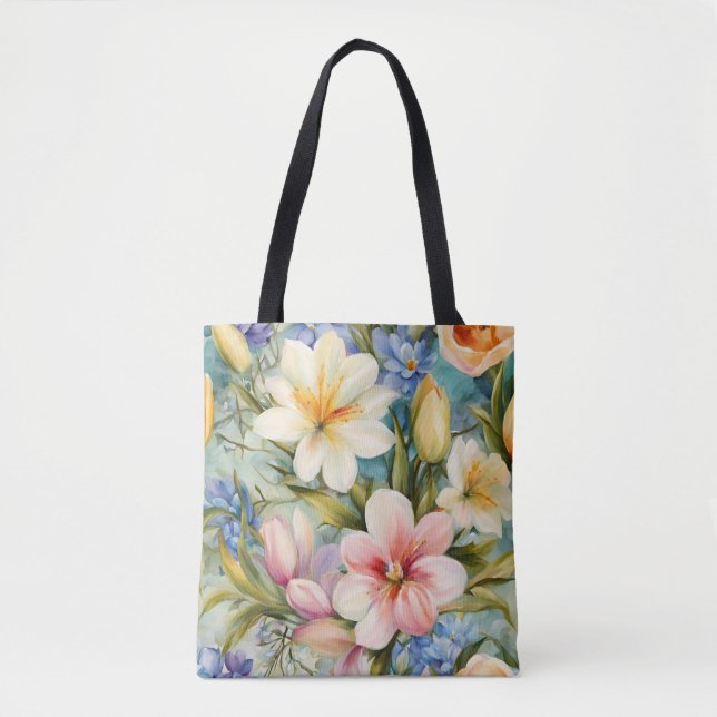 Bolsa Tote Flores Elegantes De Mola. Pintura (Frente)