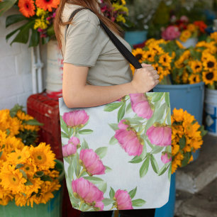 Bolsa Tote Flores Elegantes Rosa Simples Flores De Jardim