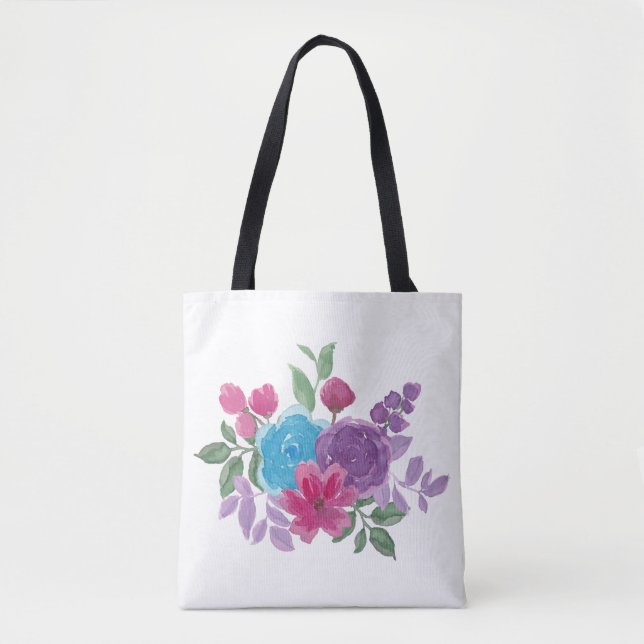 Bolsa Tote flores em aquarela (Frente)