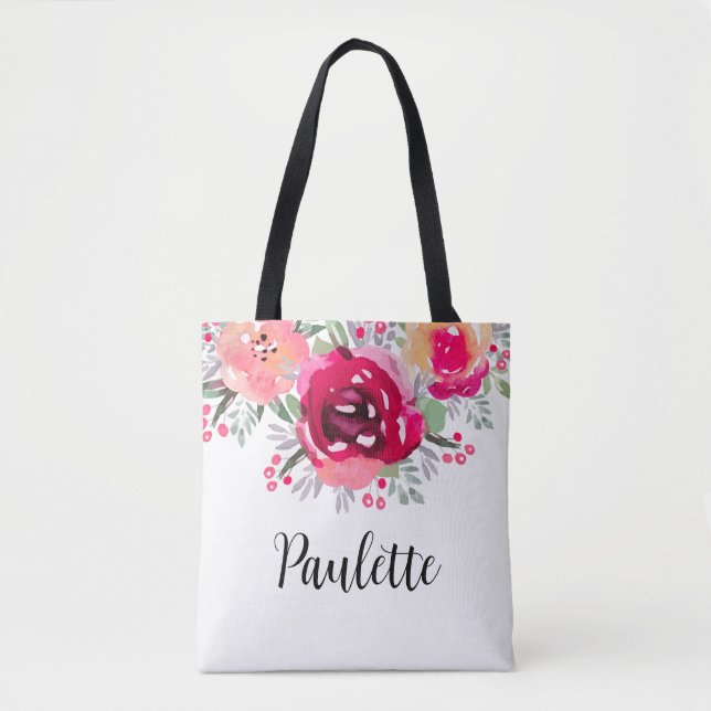 Bolsa Tote Flores em Aquarela Personalizadas (Frente)
