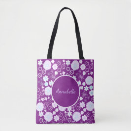 Bolsa Tote Flores em Padrão Floral Roxo Nomeadas