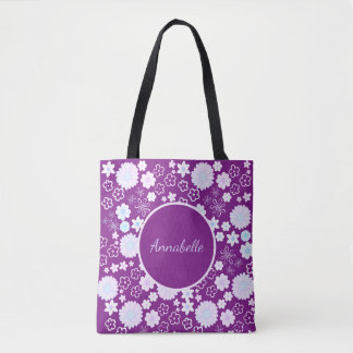 Bolsa Tote Flores em Padrão Floral Roxo Nomeadas