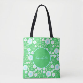 Bolsa Tote Flores em Padrão Floral Verde Nomeadas