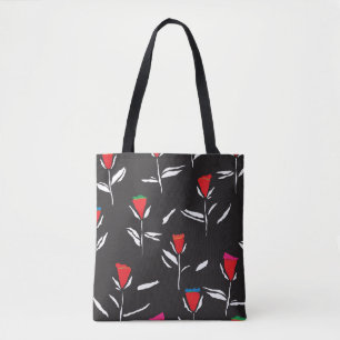 Bolsa Tote Flores Estilizadas: Elegância de Padrão Vintage