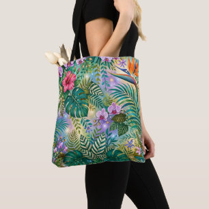 Bolsa Tote Flores Fantasia da Selva Roxo Verde Dourado Sonhad