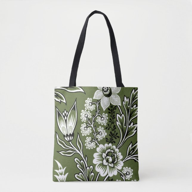 Bolsa Tote Flores Fantásticas (Verde Musgo) Arte Refinado (Frente)
