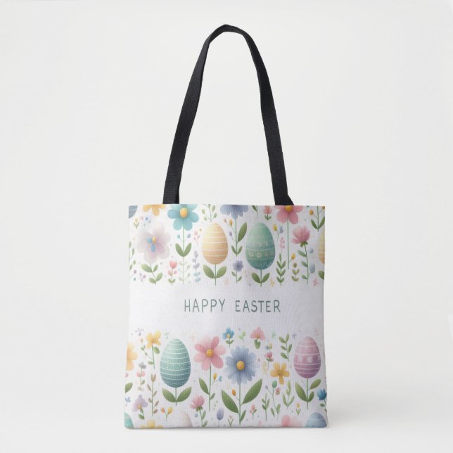 Bolsa Tote Flores Felizes de Páscoa (Frente)