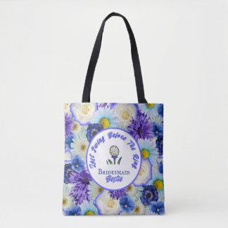 Bolsa Tote Flores festas de solteira Azuis e Brancas