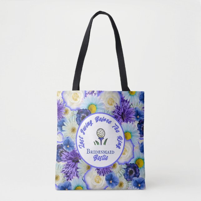 Bolsa Tote Flores festas de solteira Azuis e Brancas (Frente)