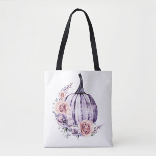 Bolsa Tote Flores florais bonitas de abóbora roxa outono