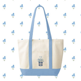 Bolsa Tote Flores Forget Me Not com Corte Contraste