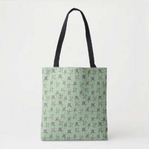 Bolsa Tote Flores geométricas e paus em fundo verde