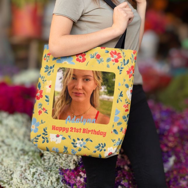 Bolsa Tote Flores Gritas para mulheres de 21 anos (Cute Flowers Photo Gifts for 21 Year Old Female)