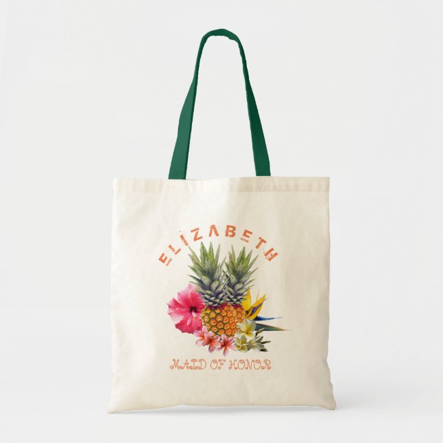 Bolsa Tote Flores Havaianas em Ananases Bridesmaid (Frente)