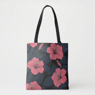Bolsa Tote Flores Hibiscus: papel de parede sem costura escur