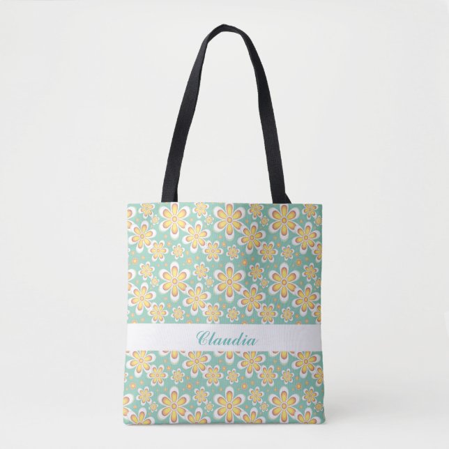 Bolsa Tote Flores laranja em verde (Frente)