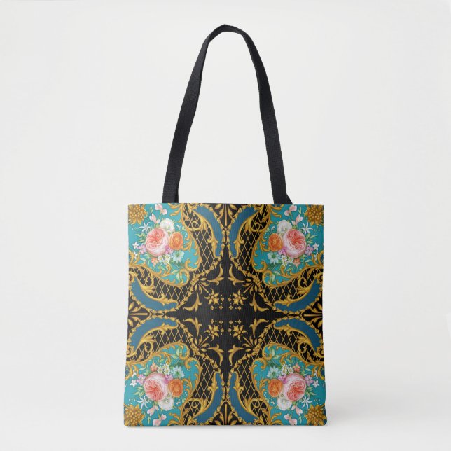 Bolsa Tote Flores Laranja Rosa: Composição Quadrada (Frente)
