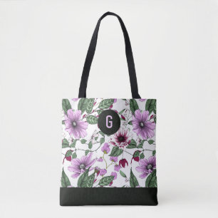 Bolsa Tote Flores lavandas com folhas verdes monograma person