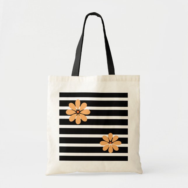 Bolsa Tote Flores Listras Pretas (Frente)