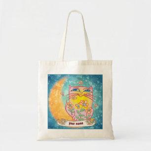 Bolsa Tote Flores Lua Gato Saco de Tota