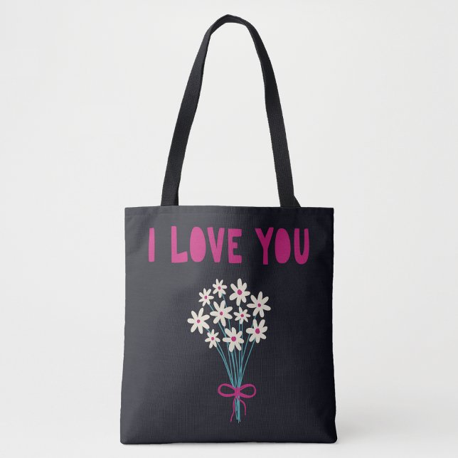 Bolsa Tote Flores Mínimas, Eu Amo Você Dia de as mães Mãe (Criador carregado)