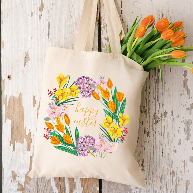 Bolsa Tote Flores modernas de primavera amarelas e verdes fel (Criador carregado)