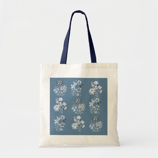 Bolsa Tote Flores monocromáticas em azul (Frente)