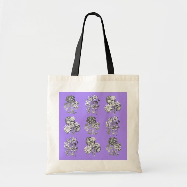 Bolsa Tote Flores monocromáticas em fundo lilado (Frente)