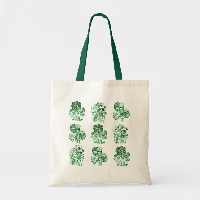 Bolsa Tote Flores monocromáticas em verde (Frente)