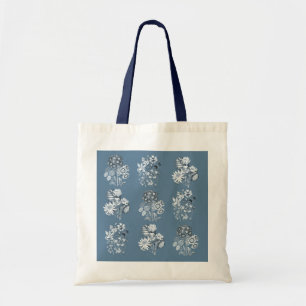 Bolsa Tote Flores monocromáticas no azul
