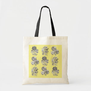 Bolsa Tote Flores monocromáticas no fundo amarelo
