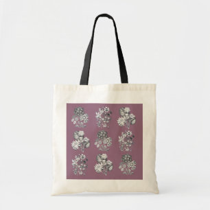 Bolsa Tote Flores monocromáticas no fundo malva