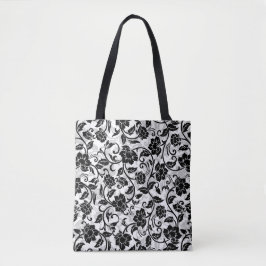 Bolsa Tote Flores Negras e Cinzas