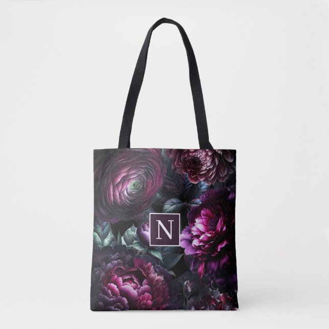 Bolsa Tote Flores Negras Encantadas Bold Moody Garden Floral (Frente)