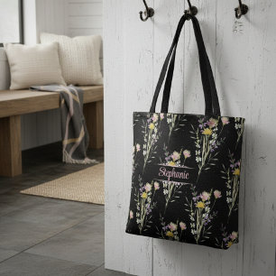 Bolsa Tote Flores Negras Modernas Flores Selvagens Jogam Pílu
