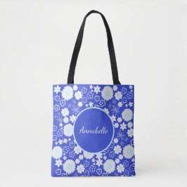 Bolsa Tote Flores no Padrão Floral Azul Nomeadas