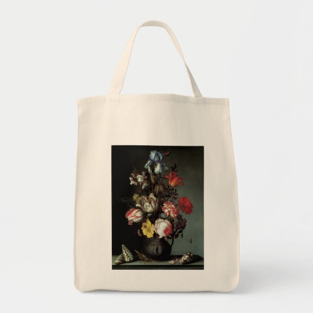Bolsa Tote Flores num Vaso com Conchas e Insetos (Frente)