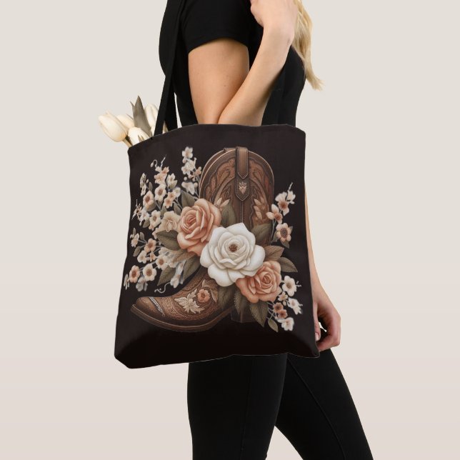 Bolsa Tote Flores Ocidentais do País Moderno com Boot de Cowb (Close Up)