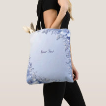 Bolsa Tote Flores Ornamentadas Azuis com Pérolas