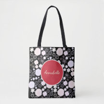 Flores Padrão Floral Preto Vermelho com Nome Perso
