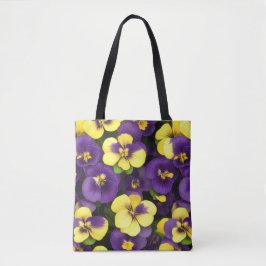 Bolsa Tote Flores Pansy Amarelas e Púrpuras