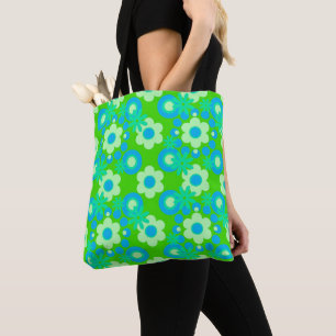 Bolsa Tote Flores Pérolas Rosquinhas Espinha Azul Maçã Verde