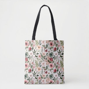 Bolsa Tote Flores Pintadas à Mão em Elegância Moderna em Aqua