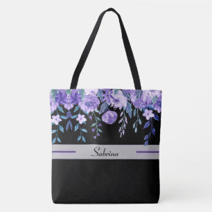 Bolsa Tote Flores Pintadas Púrpuras Monograma