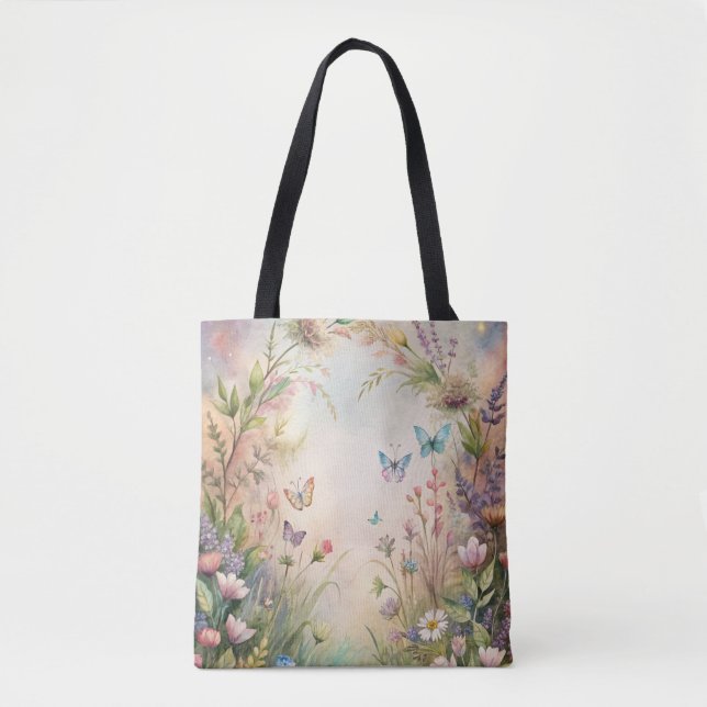 Bolsa Tote Flores-prados e borboletas (Frente)