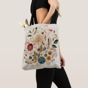 Bolsa Tote Flores Prensadas Jardim Caprichoso Boêmio