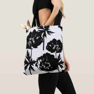 Bolsa Tote Flores pretas, brancas, monocromáticas