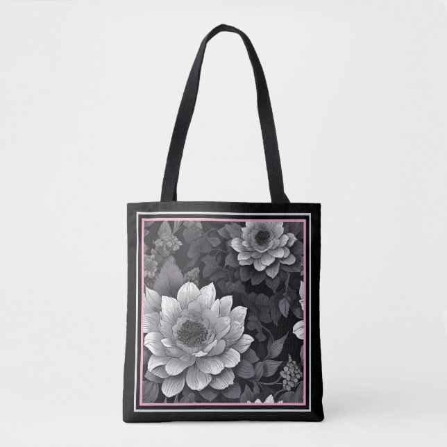 Bolsa Tote Flores Pretas e Brancas (Frente)
