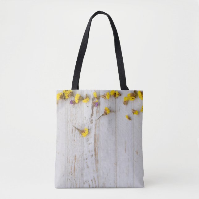 Bolsa Tote Flores primavera amarelas, decor de prancha branca (Frente)